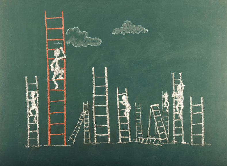 Stick Figure Climbing Ladder To Success